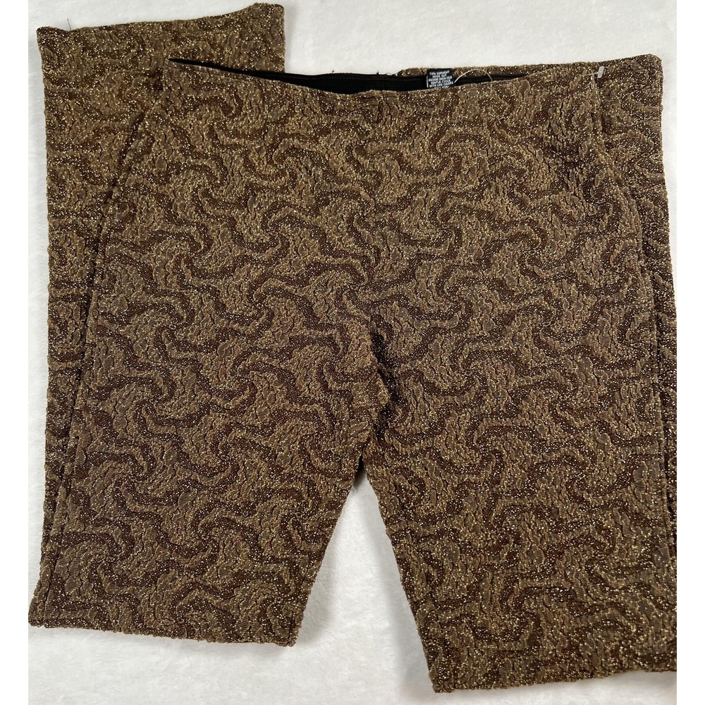 New York & Company Pants Womens Small Brown Gold Metallic Knit Dressy Pull On